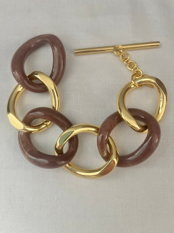 Brown Lucite & Gold Link Bracelet