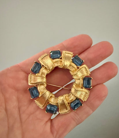 Liner Round Faux Sapphire Brooch