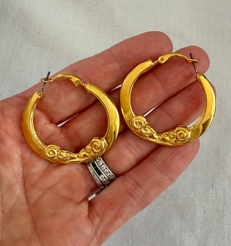 Gold Ram Post Hoop Earrings