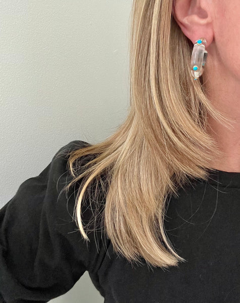 Lucite & Turquoise Hoop Post Earrings