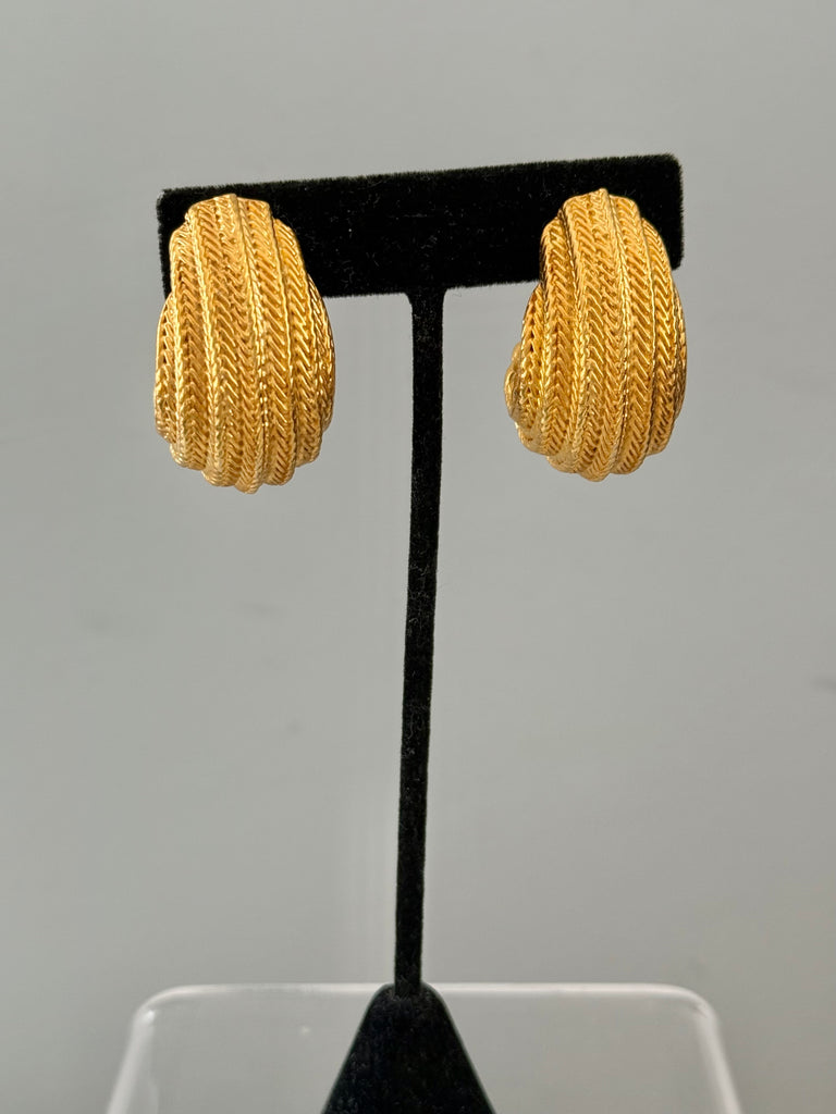 Ribbed Gold Hoop Clip On Earrings