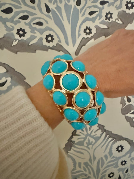 Kenneth Jay Lane Turquoise Cabochon Kick Hinge Bracelet