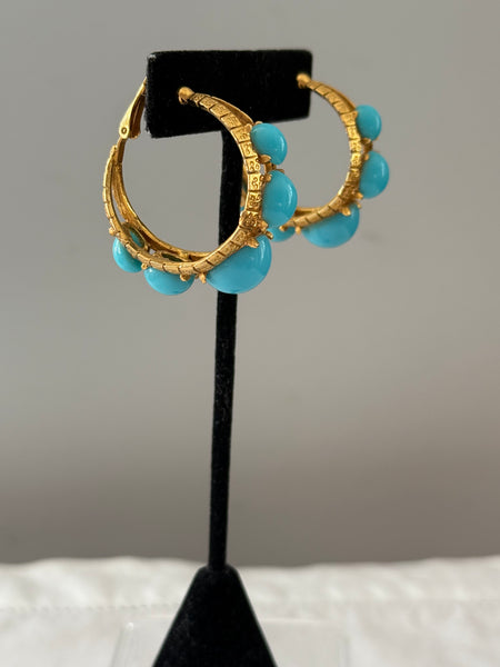 Turquoise Cabochon Clip On Hoop Earrings