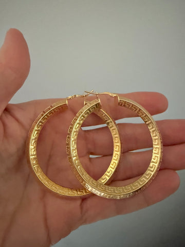 Greek Key Hoop Earrings for Pierced Ears