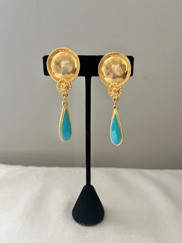 Turquoise Enamel Dangle Earrings