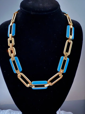 Turquoise Enamel Link Necklace