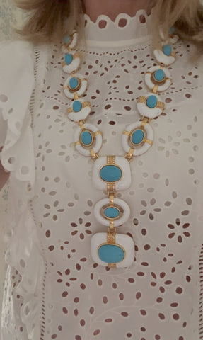 Turquoise & White Enamel Statement Necklace