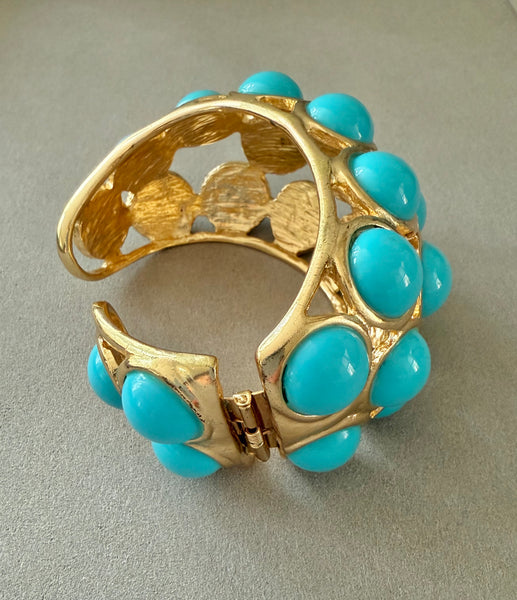 Kenneth Jay Lane Turquoise Cabochon Kick Hinge Bracelet