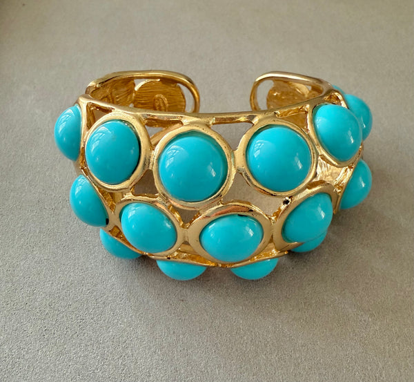 Kenneth Jay Lane Turquoise Cabochon Kick Hinge Bracelet