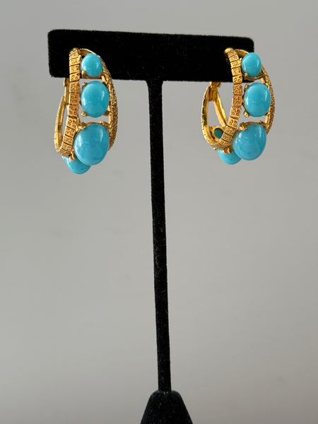 Turquoise Cabochon Clip On Hoop Earrings