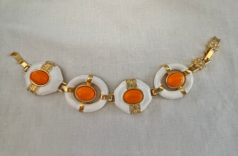 White Enamel & Resin Coral Link Bracelet